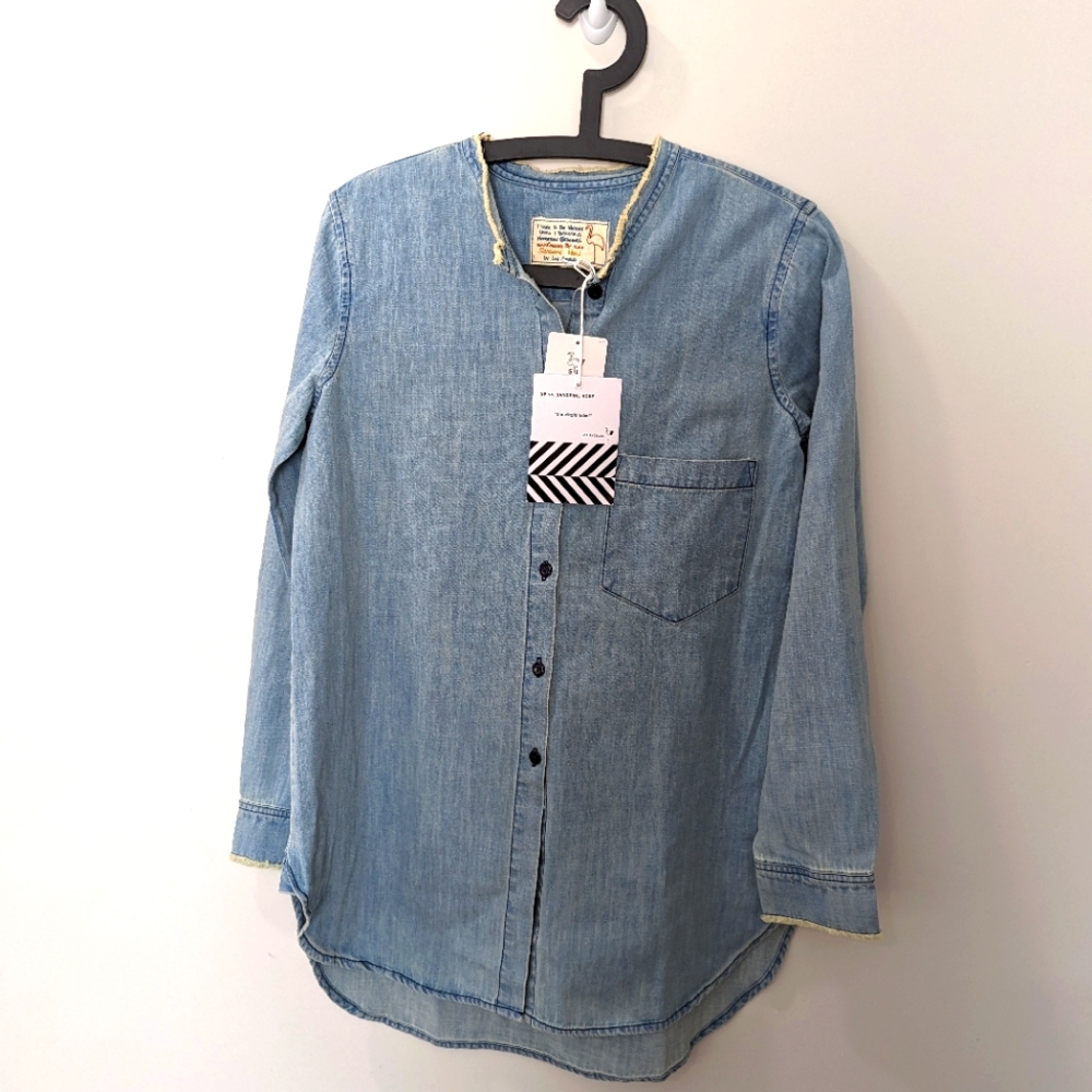 Free People x Sandrine Rose Mandarin Denim Button Down Shirt NWT